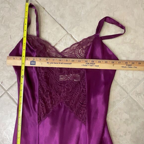 VTG Gold Label Victoria Secret Maxi Satin Liquid lace slip Dress S Purple Fairy - Picture 9 of 12